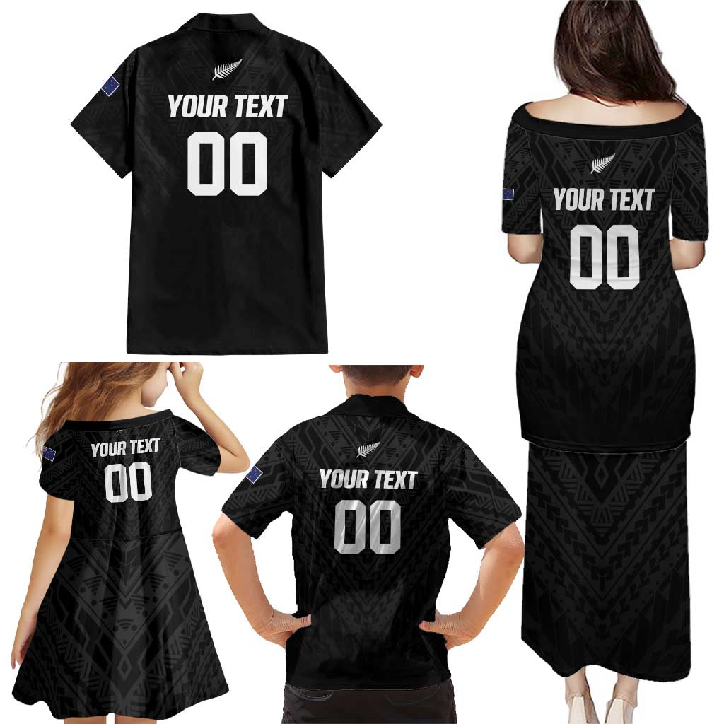 Custom Football New Zealand Family Matching Puletasi and Hawaiian Shirt Aotearoa United Black Version LT01 - Polynesian Pride