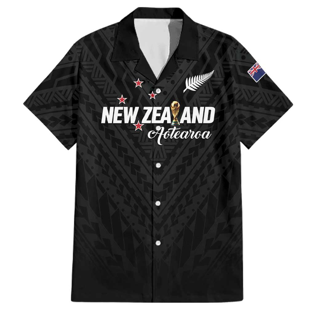 Custom Football New Zealand Family Matching Puletasi and Hawaiian Shirt Aotearoa United Black Version LT01 Dad's Shirt - Short Sleeve Black - Polynesian Pride