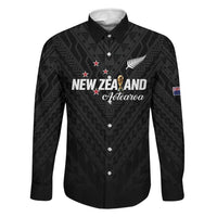 Custom Football New Zealand Family Matching Puletasi and Hawaiian Shirt Aotearoa United Black Version LT01 Dad's Shirt - Long Sleeve Black - Polynesian Pride