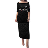 Custom Football New Zealand Family Matching Puletasi and Hawaiian Shirt Aotearoa United Black Version LT01 Mom's Dress Black - Polynesian Pride