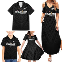 Custom Football New Zealand Family Matching Summer Maxi Dress and Hawaiian Shirt Aotearoa United Black Version - Polynesian Pride