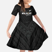 Custom Football New Zealand Family Matching Tank Maxi Dress and Hawaiian Shirt Aotearoa United Black Version - Polynesian Pride