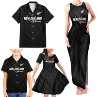 Custom Football New Zealand Family Matching Tank Maxi Dress and Hawaiian Shirt Aotearoa United Black Version - Polynesian Pride