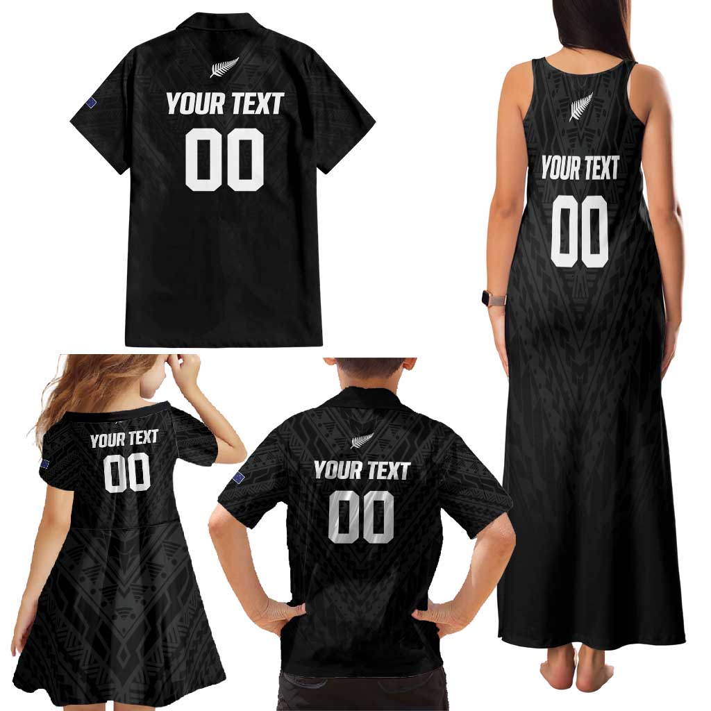 Custom Football New Zealand Family Matching Tank Maxi Dress and Hawaiian Shirt Aotearoa United Black Version - Polynesian Pride