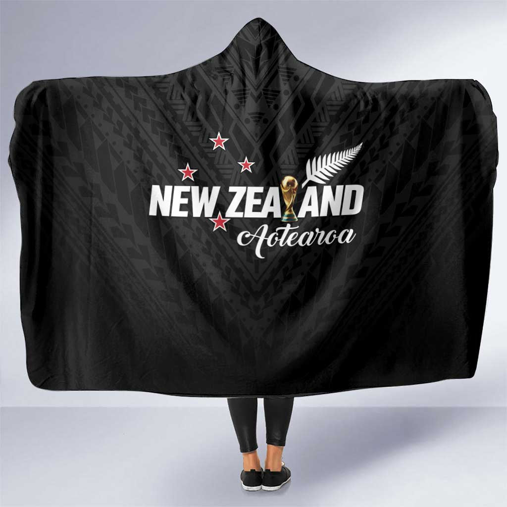 Football New Zealand Hooded Blanket Aotearoa United Black Version LT01 One Size Black - Polynesian Pride