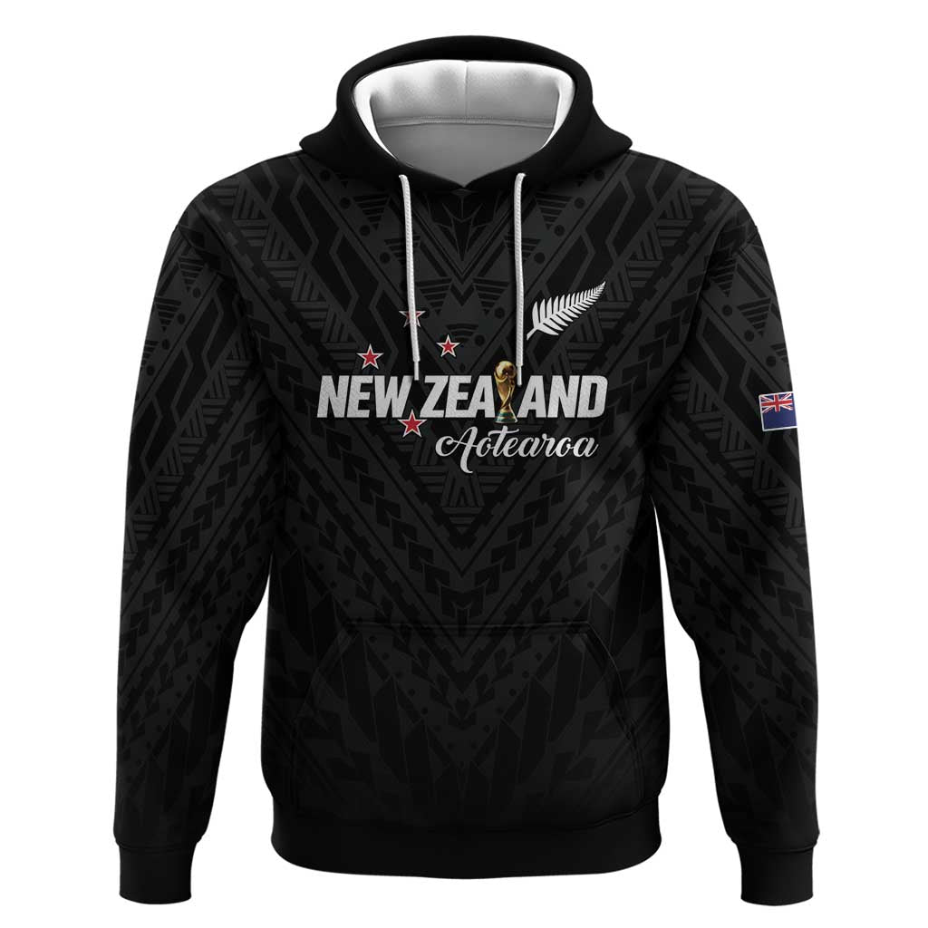 Custom Football New Zealand Hoodie Aotearoa United Black Version LT01 Pullover Hoodie Black - Polynesian Pride