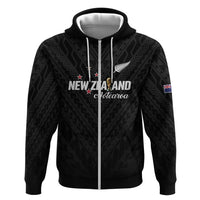 Custom Football New Zealand Hoodie Aotearoa United Black Version LT01 Zip Hoodie Black - Polynesian Pride