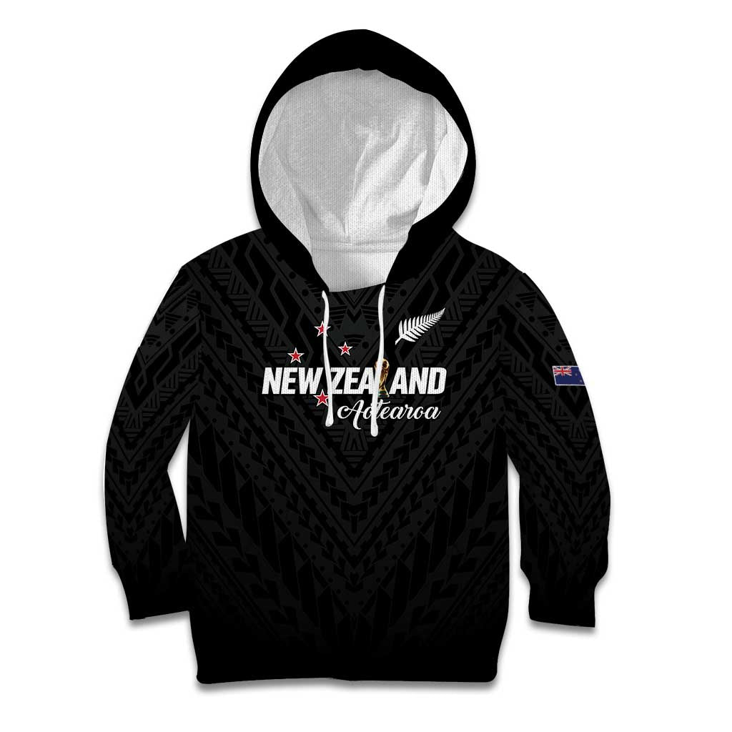 Custom Football New Zealand Kid Hoodie Aotearoa United Black Version - Polynesian Pride
