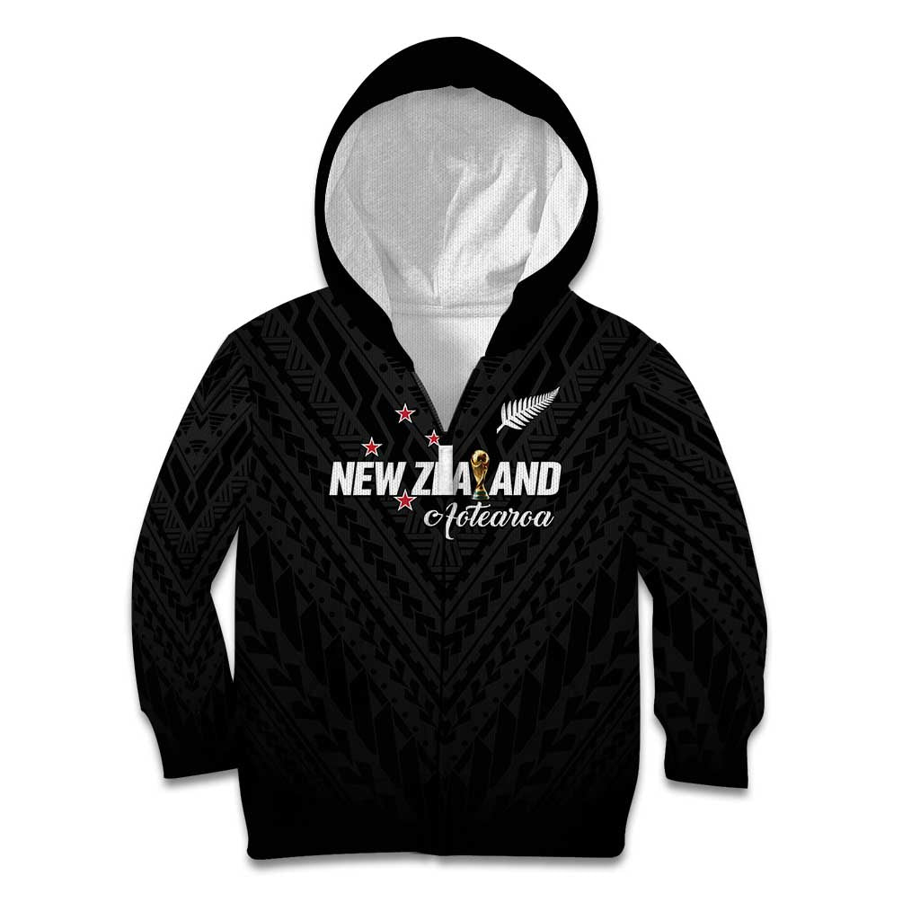 Custom Football New Zealand Kid Hoodie Aotearoa United Black Version - Polynesian Pride