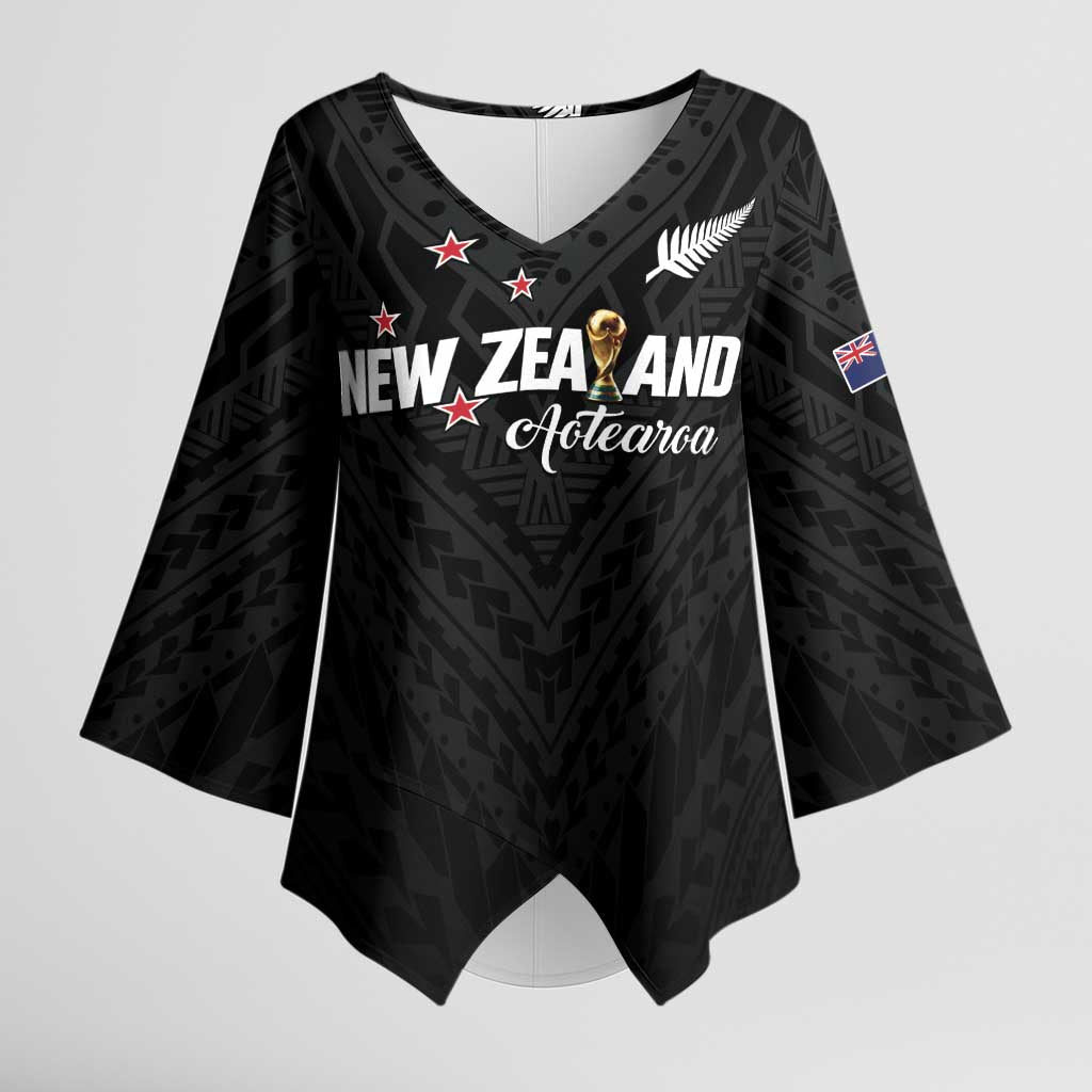 Custom Football New Zealand Kimono Sleeve Blouse Aotearoa United Black Version - Polynesian Pride