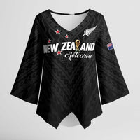 Custom Football New Zealand Kimono Sleeve Blouse Aotearoa United Black Version - Polynesian Pride