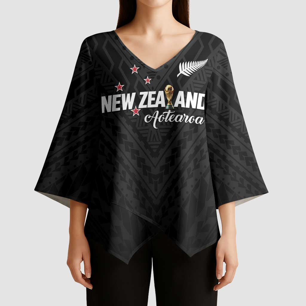 Custom Football New Zealand Kimono Sleeve Blouse Aotearoa United Black Version - Polynesian Pride