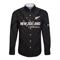 Custom Football New Zealand Long Sleeve Button Shirt Aotearoa United Black Version LT01 Unisex Black - Polynesian Pride
