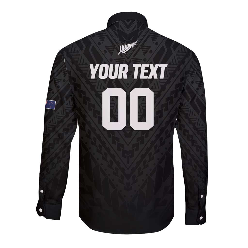 Custom Football New Zealand Long Sleeve Button Shirt Aotearoa United Black Version LT01 - Polynesian Pride
