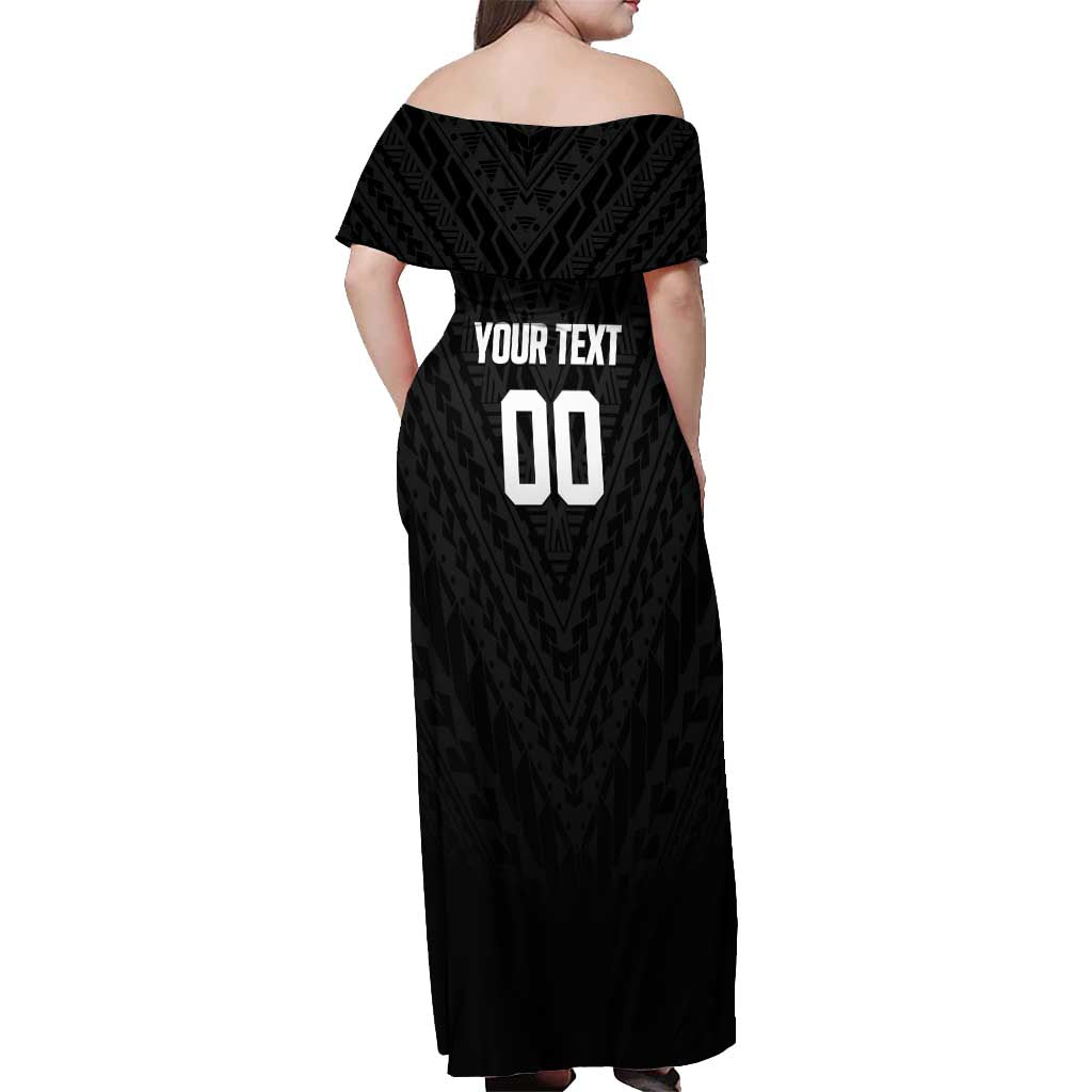 Custom Football New Zealand Off Shoulder Maxi Dress Aotearoa United Black Version LT01 - Polynesian Pride