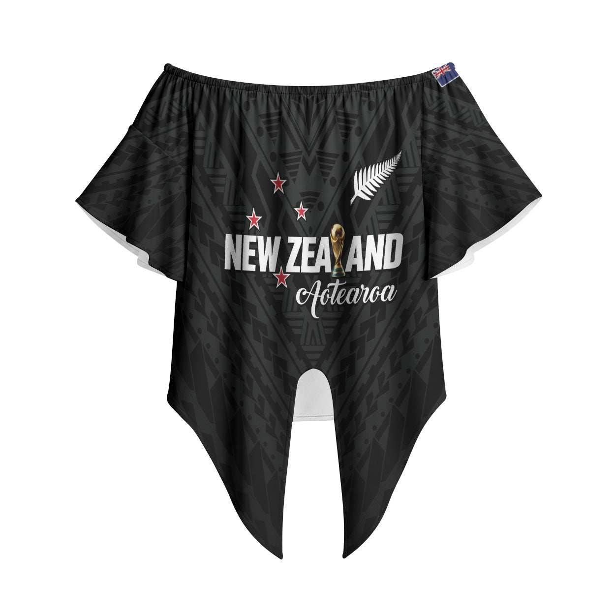 Custom Football New Zealand Off Shoulder Wrap Waist Top Aotearoa United Black Version LT01 Black - Polynesian Pride