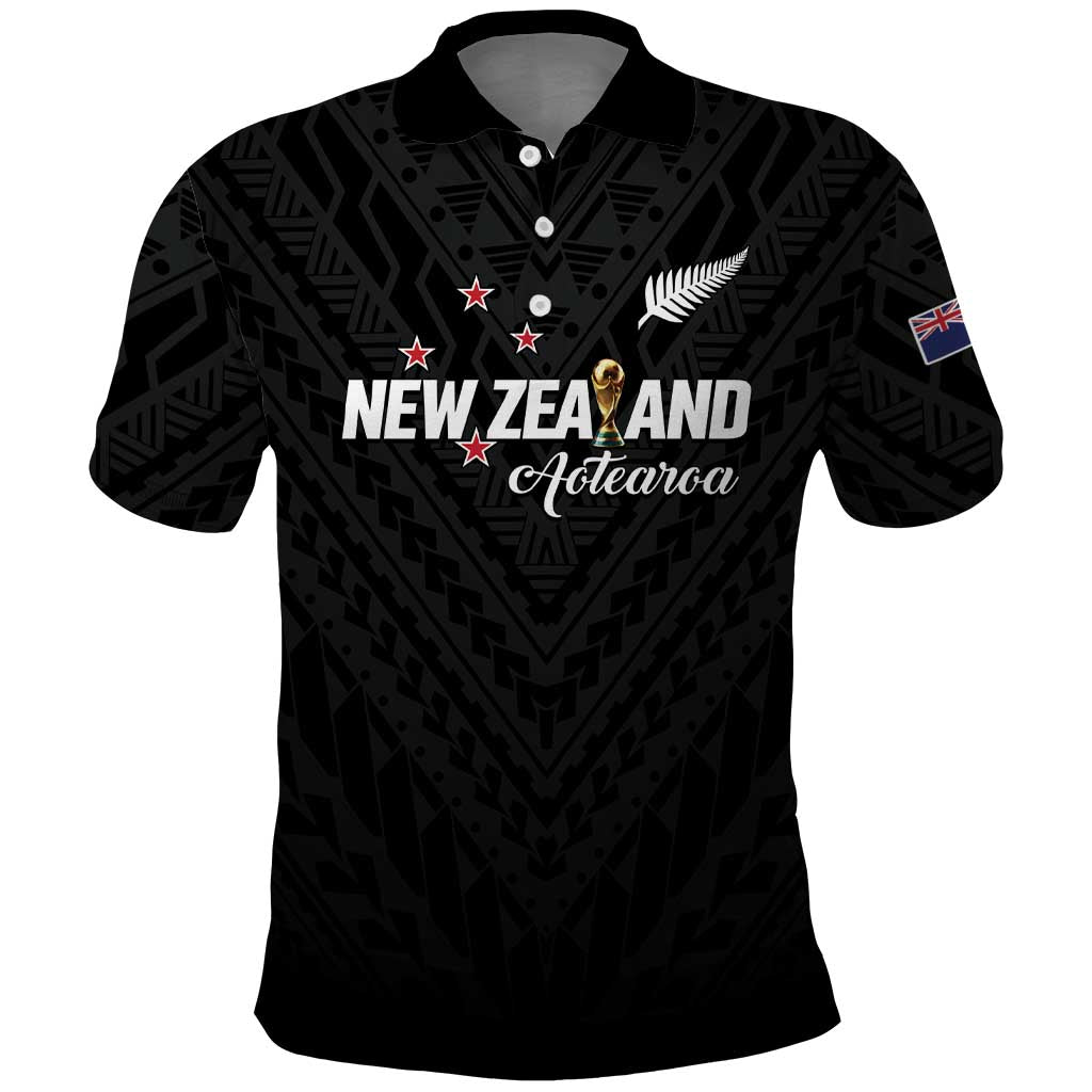 Custom Football New Zealand Polo Shirt Aotearoa United Black Version - Polynesian Pride