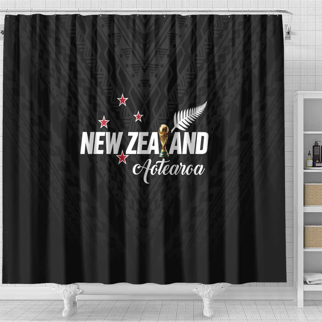Football New Zealand Shower Curtain Aotearoa United Black Version LT01 - Polynesian Pride