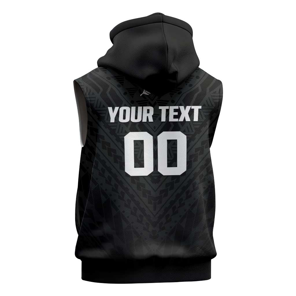 Custom Football New Zealand Sleeveless Hoodie Aotearoa United Black Version LT01 - Polynesian Pride
