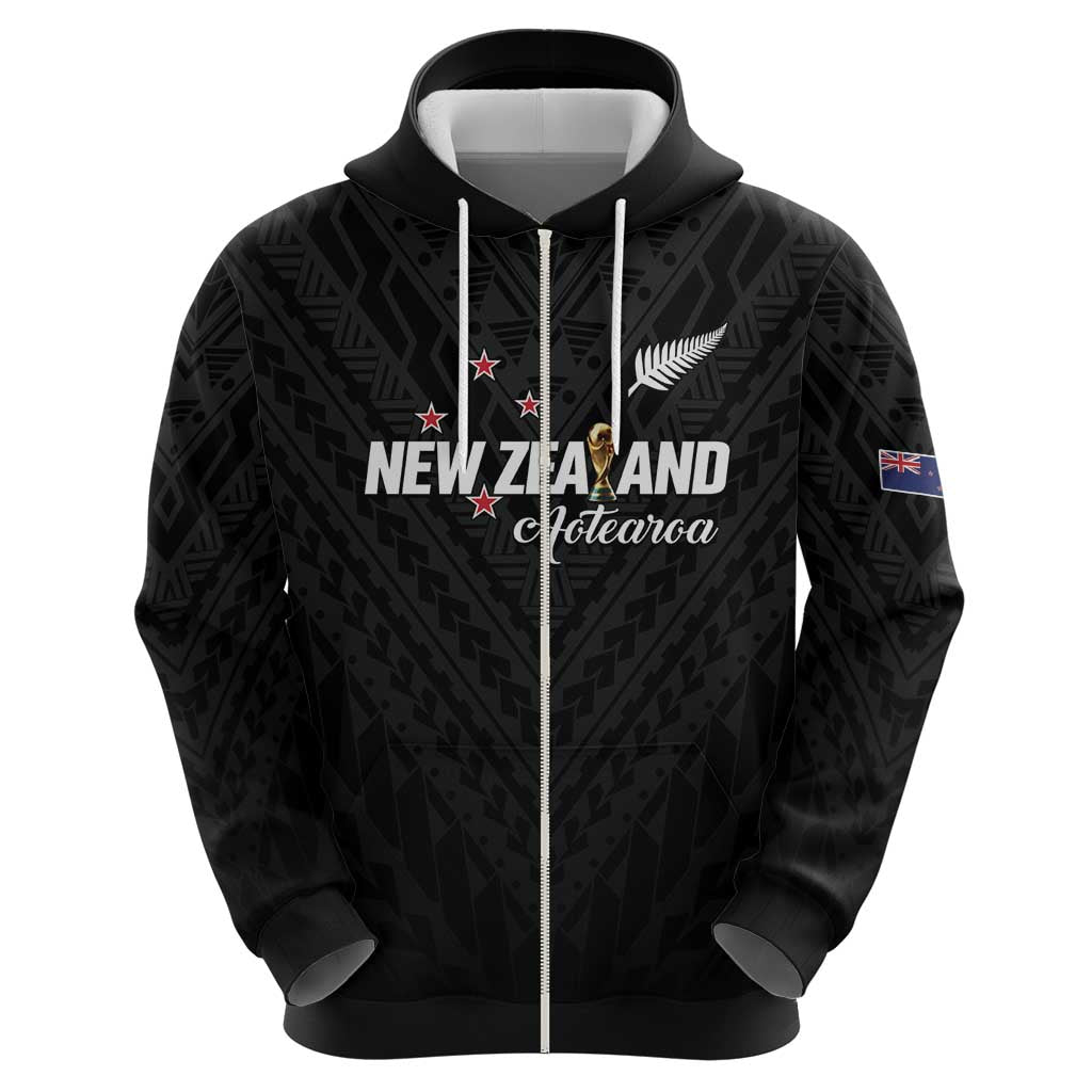 Custom Football New Zealand Zip Hoodie Aotearoa United Black Version - Polynesian Pride