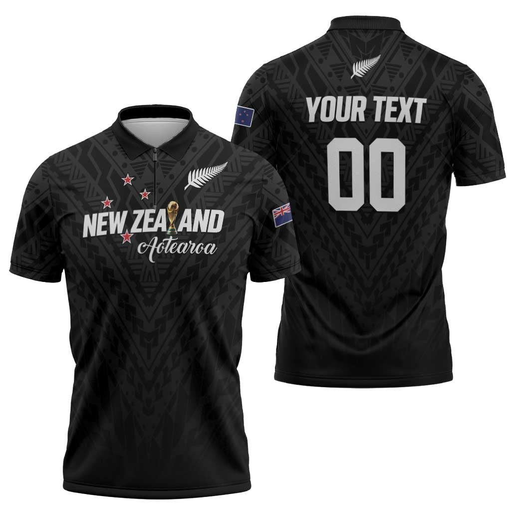 Custom Football New Zealand Zipper Polo Shirt Aotearoa United Black Version LT01 - Polynesian Pride