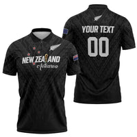 Custom Football New Zealand Zipper Polo Shirt Aotearoa United Black Version LT01 - Polynesian Pride
