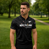 Custom Football New Zealand Zipper Polo Shirt Aotearoa United Black Version LT01 - Polynesian Pride