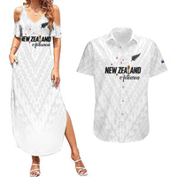 Custom Football New Zealand Couples Matching Summer Maxi Dress and Hawaiian Shirt Aotearoa United White Version - Polynesian Pride