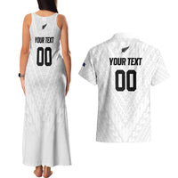 Custom Football New Zealand Couples Matching Tank Maxi Dress and Hawaiian Shirt Aotearoa United White Version - Polynesian Pride