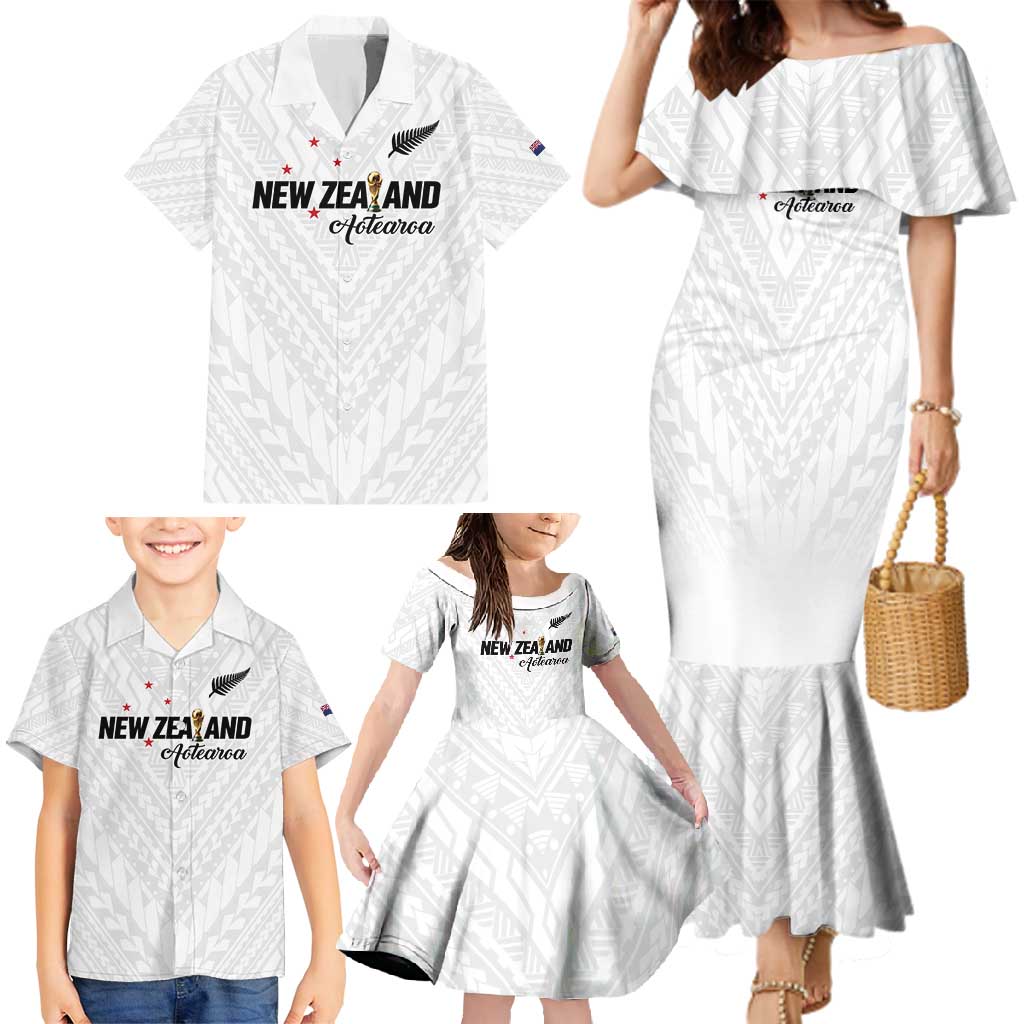 Custom Football New Zealand Family Matching Mermaid Dress and Hawaiian Shirt Aotearoa United White Version - Polynesian Pride