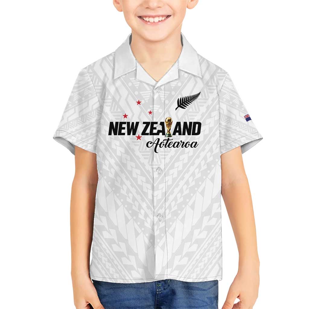 Custom Football New Zealand Family Matching Off Shoulder Short Dress and Hawaiian Shirt Aotearoa United White Version - Polynesian Pride