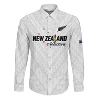 Custom Football New Zealand Family Matching Puletasi and Hawaiian Shirt Aotearoa United White Version LT01 Dad's Shirt - Long Sleeve White - Polynesian Pride