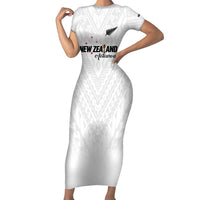 Custom Football New Zealand Family Matching Short Sleeve Bodycon Dress and Hawaiian Shirt Aotearoa United White Version - Polynesian Pride