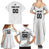 Custom Football New Zealand Family Matching Summer Maxi Dress and Hawaiian Shirt Aotearoa United White Version - Polynesian Pride