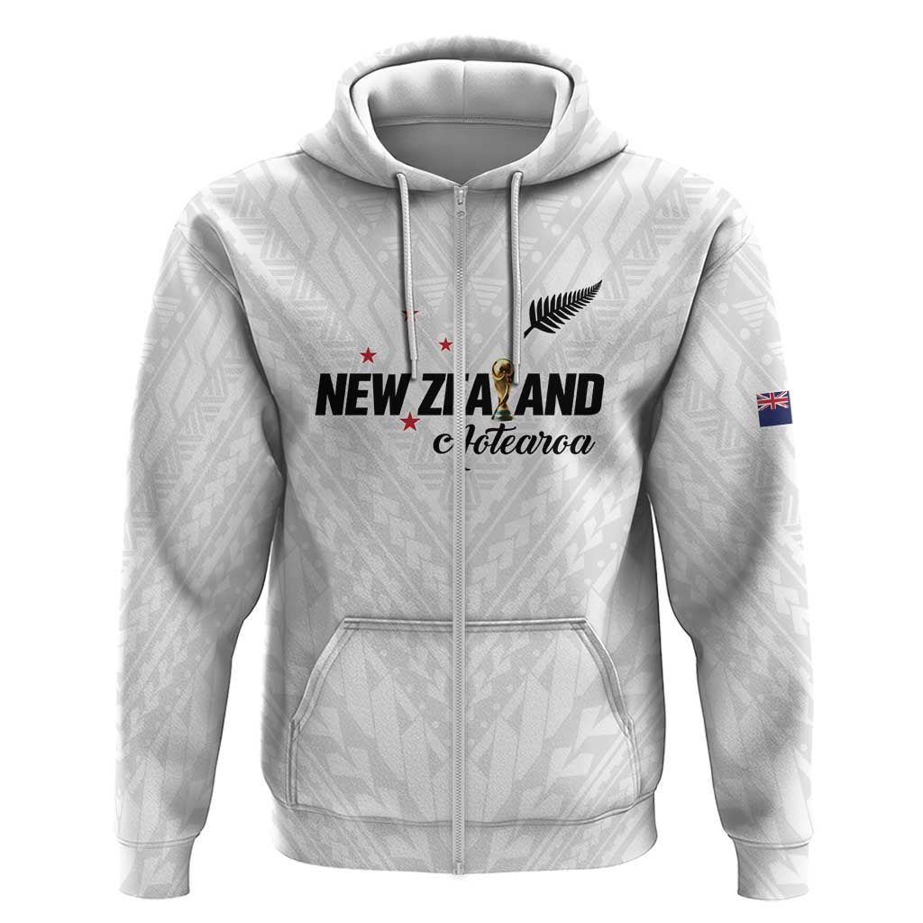 Custom Football New Zealand Hoodie Aotearoa United White Version LT01 Zip Hoodie White - Polynesian Pride