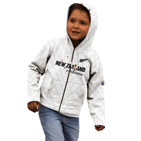 Custom Football New Zealand Kid Hoodie Aotearoa United White Version - Polynesian Pride