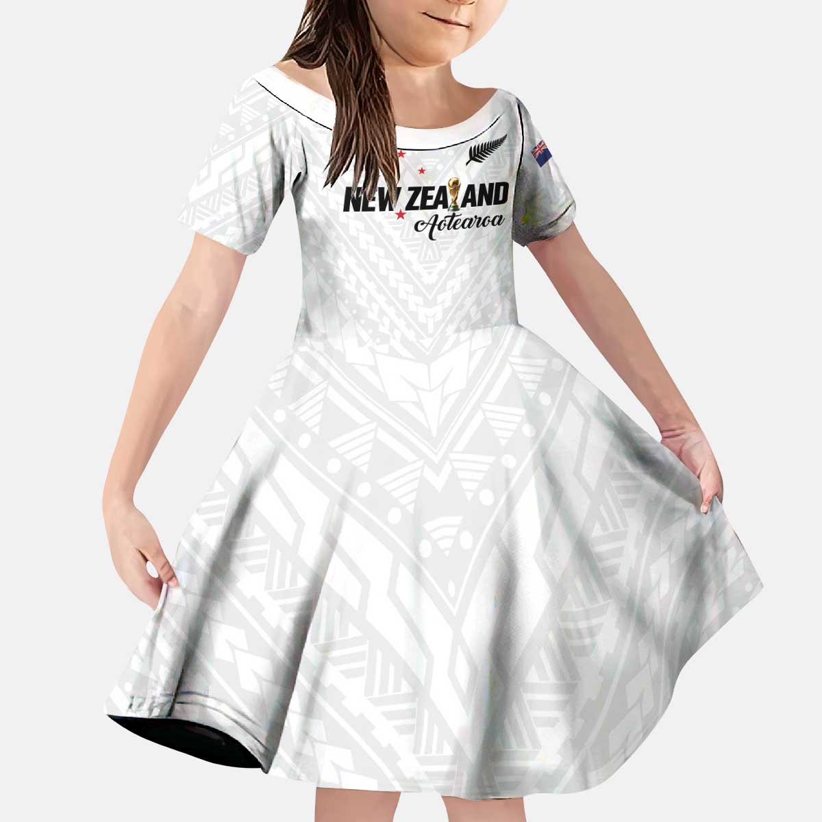 Custom Football New Zealand Kid Short Sleeve Dress Aotearoa United White Version LT01 KID White - Polynesian Pride