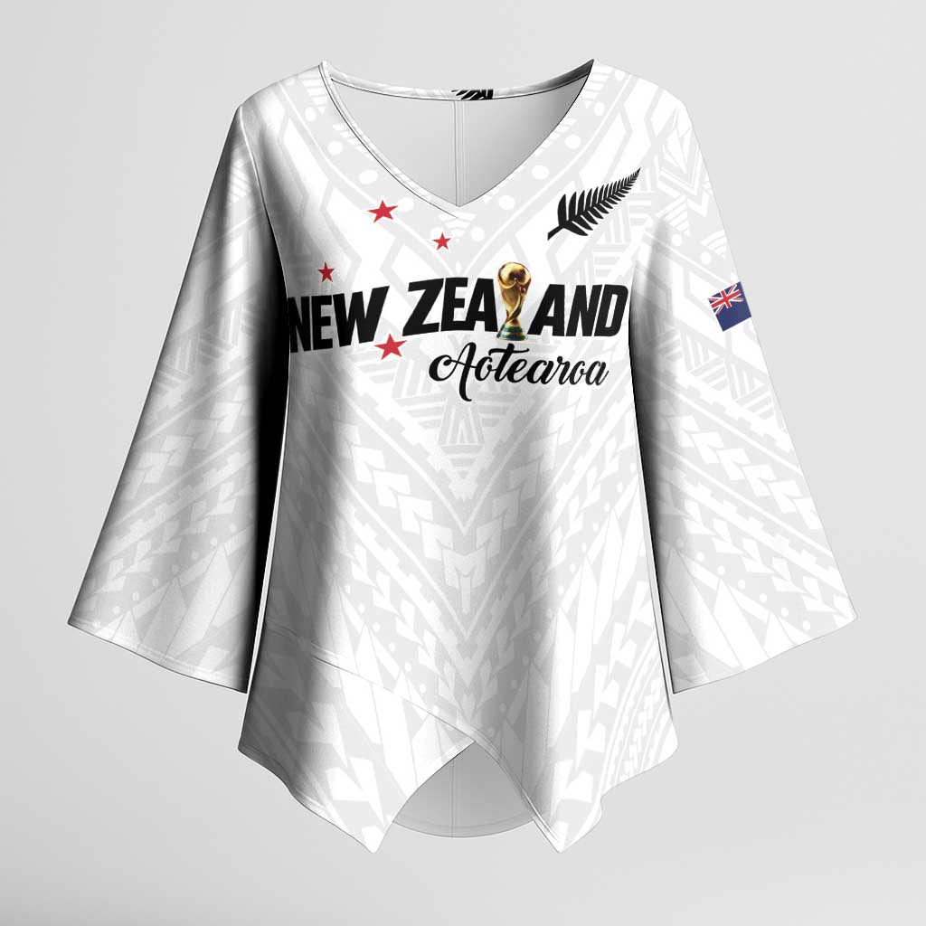 Custom Football New Zealand Kimono Sleeve Blouse Aotearoa United White Version - Polynesian Pride