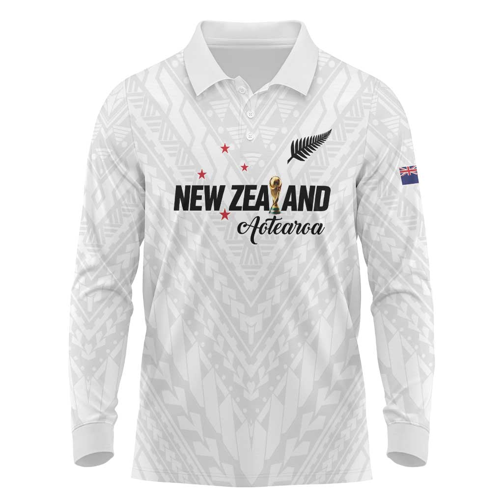 Custom Football New Zealand Long Sleeve Polo Shirt Aotearoa United White Version LT01 White - Polynesian Pride
