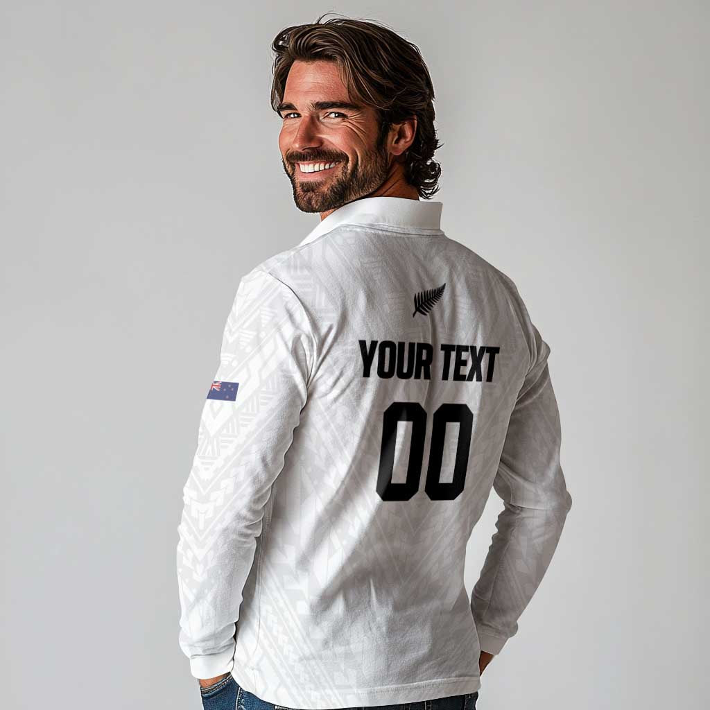 Custom Football New Zealand Long Sleeve Polo Shirt Aotearoa United White Version LT01 - Polynesian Pride