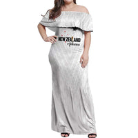 Custom Football New Zealand Off Shoulder Maxi Dress Aotearoa United White Version LT01 Women White - Polynesian Pride