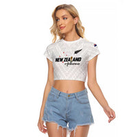 Custom Football New Zealand Raglan Cropped T Shirt Aotearoa United White Version LT01 Female White - Polynesian Pride