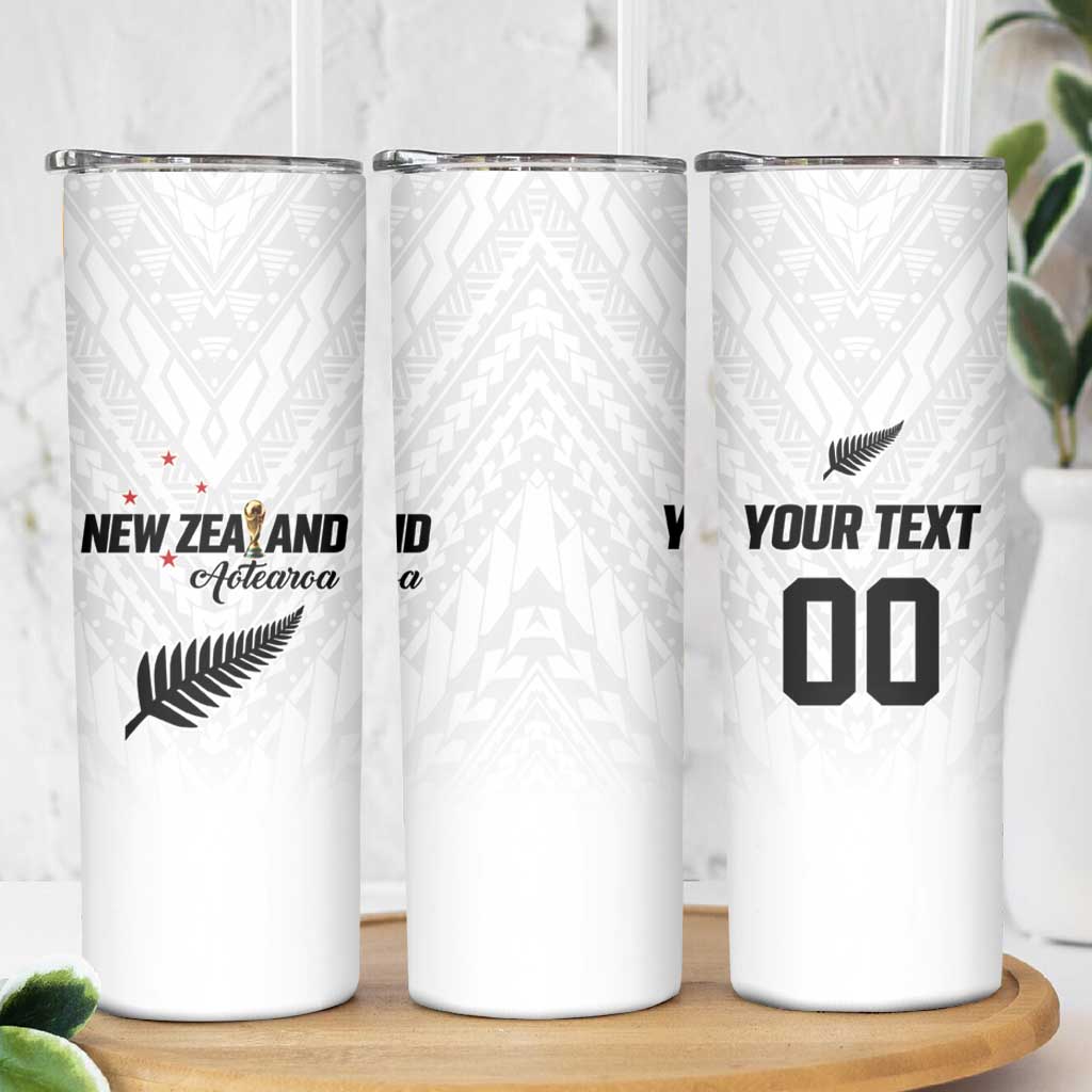 Custom Football New Zealand Skinny Tumbler Aotearoa United White Version LT01 - Polynesian Pride