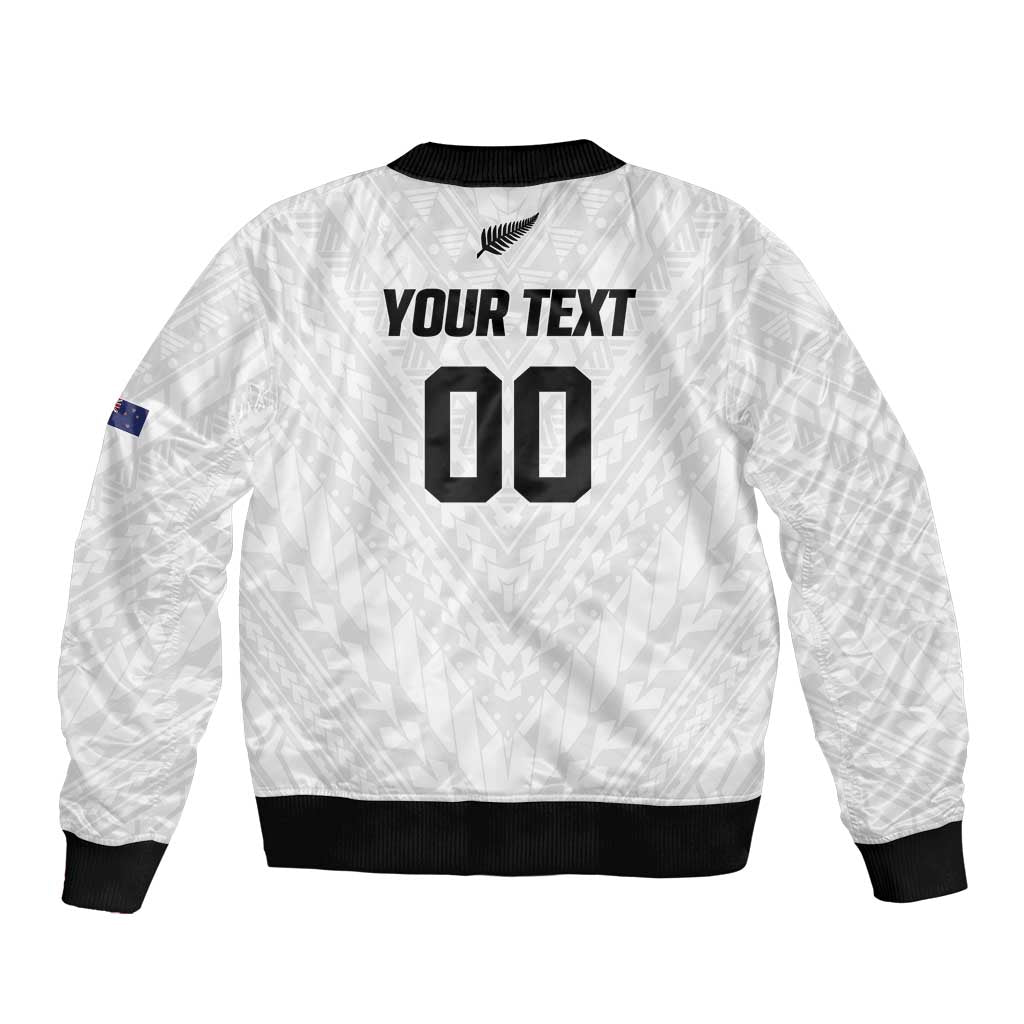 Custom Football New Zealand Sleeve Zip Bomber Jacket Aotearoa United White Version - Polynesian Pride