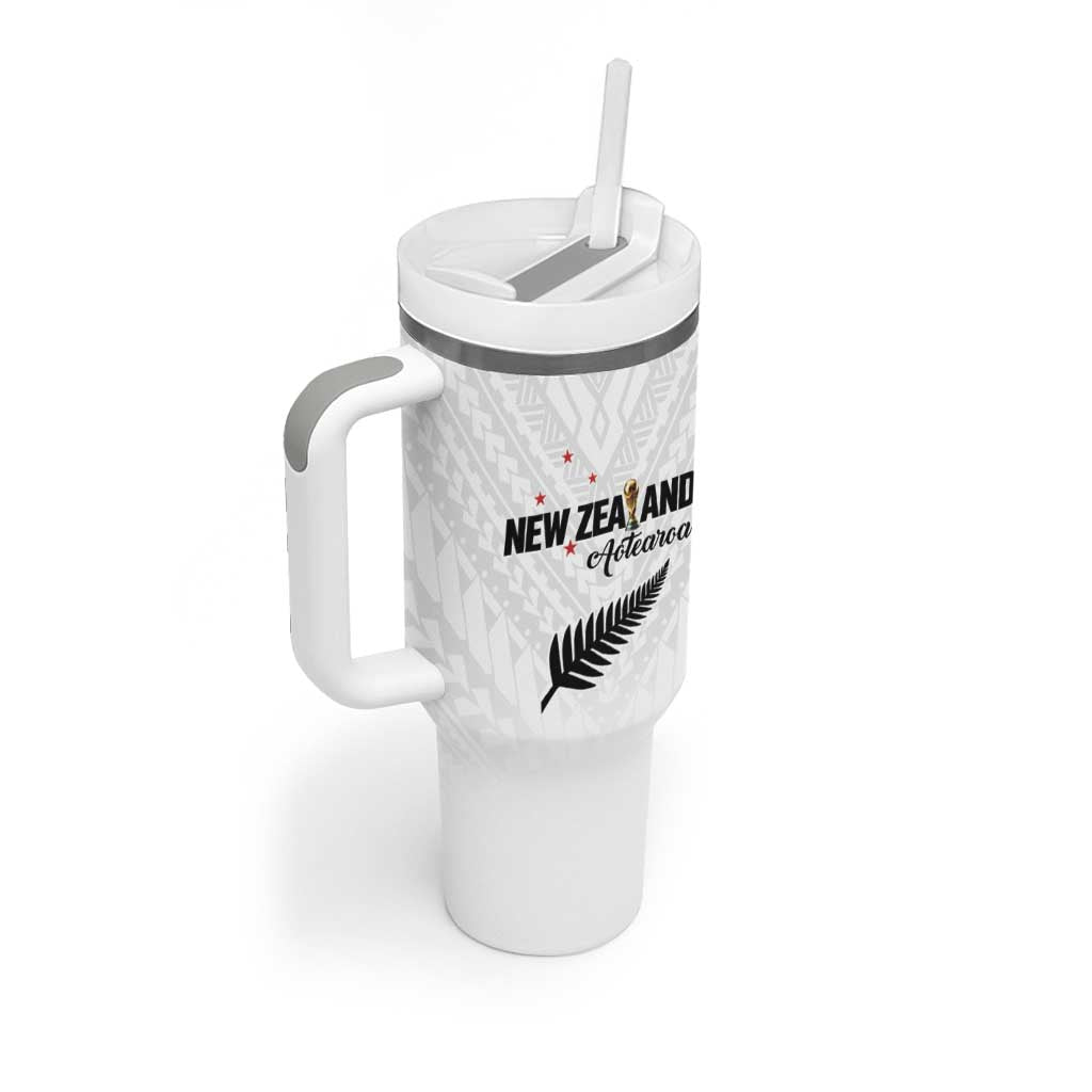 Custom Football New Zealand Tumbler With Handle Aotearoa United White Version LT01 - Polynesian Pride