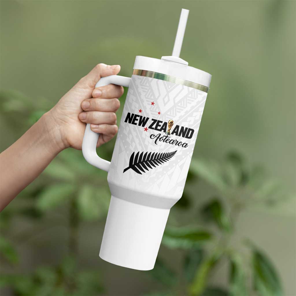 Custom Football New Zealand Tumbler With Handle Aotearoa United White Version LT01 - Polynesian Pride