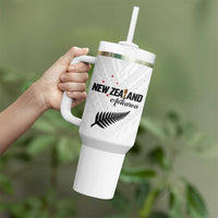Custom Football New Zealand Tumbler With Handle Aotearoa United White Version LT01 - Polynesian Pride