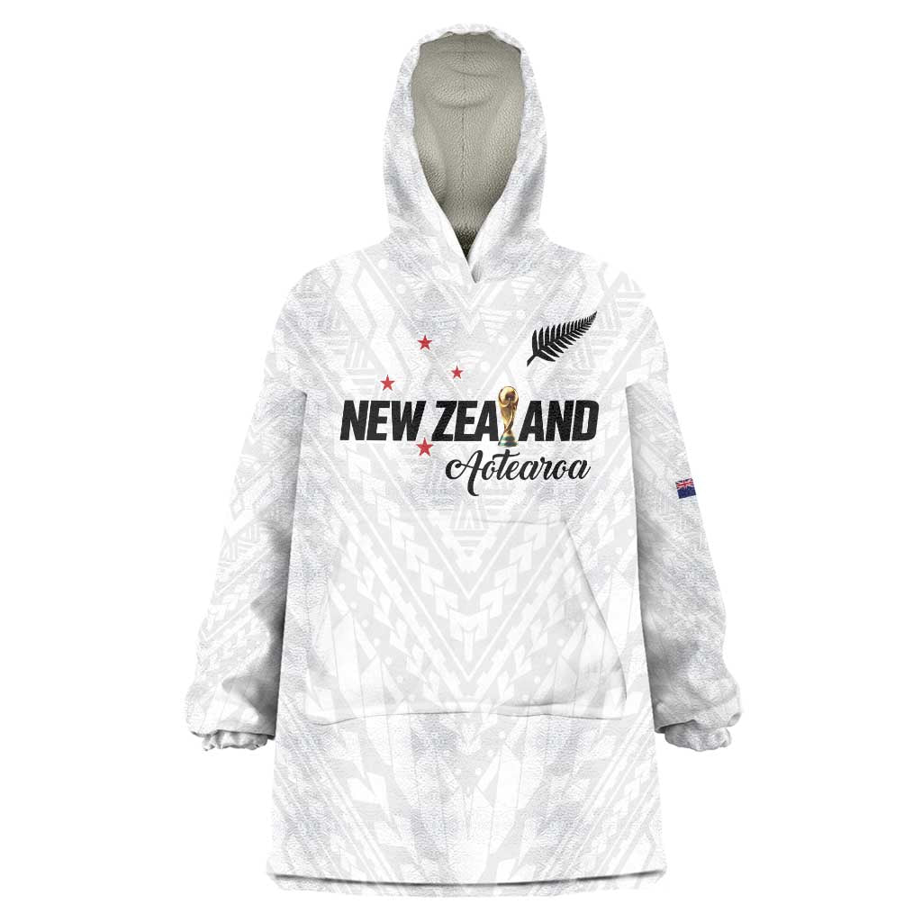 Custom Football New Zealand Wearable Blanket Hoodie Aotearoa United White Version LT01 One Size White - Polynesian Pride