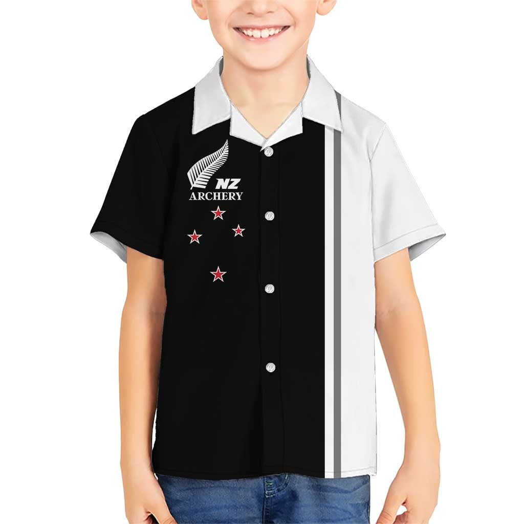 Personalised New Zealand 2025 Archery Basic Family Matching Short Sleeve Bodycon Dress and Hawaiian Shirt Archery NZ LT01 Son's Shirt Black - Polynesian Pride