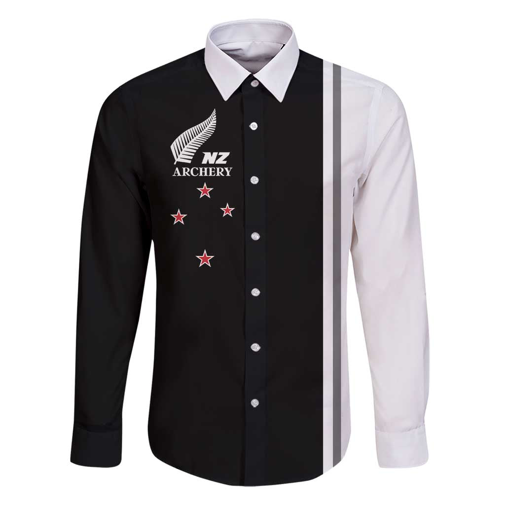 Personalised New Zealand 2025 Archery Basic Family Matching Summer Maxi Dress and Hawaiian Shirt Archery NZ LT01 Dad's Shirt - Long Sleeve Black - Polynesian Pride